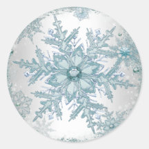 Elegant Teal Blue Snowflake Stickers