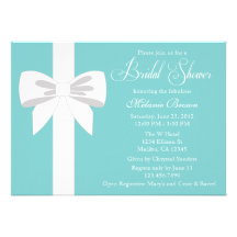 Elegant Teal Blue White Ribbon Bridal Shower Personalized Invitation