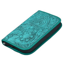 Elegant Turquoise Leather Look Embossed Flowers Folio Planner
