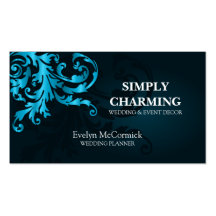 Elegant Turquoise Shimmer Flourish Business Cards