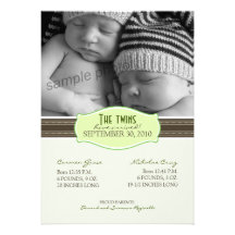 Elegant Twins Birth Announcement: Lime Green