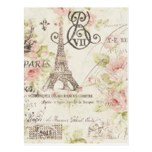 Elegant vintage girly floral paris fashion postcard