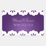 Elegant Wedding Date White Lace Purple Rectangular Stickers