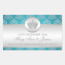 Elegant Wedding Favour Tag Royal Crown Blue Rectangle Sticker