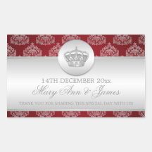Elegant Wedding Favour Tag Royal Crown Red Stickers