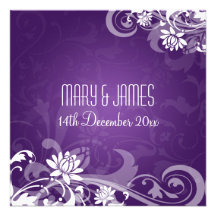 Elegant Wedding Floral Swirls Purple Invitation