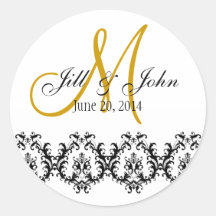 Elegant Wedding Gold Monogram Save the Date Round Stickers