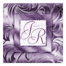 Elegant Wedding Invitation Leaf Floral Purple Silv