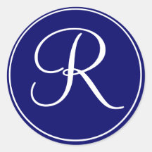 Elegant Wedding Monogram Navy White Labels Sticker