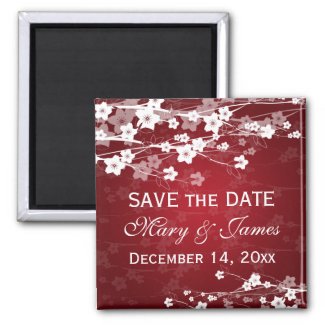 Elegant Wedding Save The Date Cherry Blossom Red Magnets