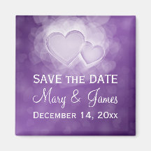 Elegant Wedding "Save The Date" Modern Hearts Purp Refrigerator Magnets