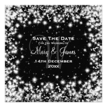 Elegant Wedding Save The Date Winter Sparkle Black Personalised Invitation