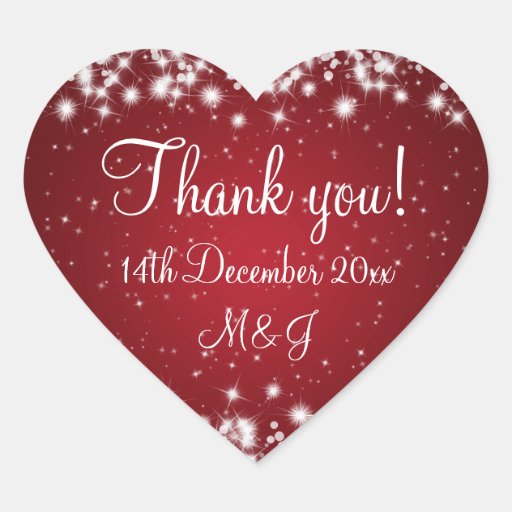 Elegant Wedding Thank You Winter Sparkle Red Heart Stickers