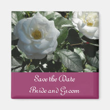 Elegant White Rose Save the Date Magnets
