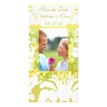 Elegant Yellow & Lime Damask Save the Date Photo Greeting Card