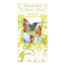 Elegant Yellow & Lime Damask Save the Date Photo Greeting Card