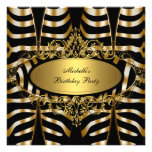 Elegant Zebra Wild Gold Black Birthday Party Personalized Invite