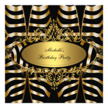 Elegant Zebra Wild Gold Black Birthday Party Personalized Invite