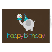 Elephant and Cupcake Birthday Greeting Cards