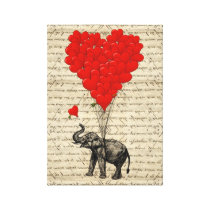 Elephant and heart balloons canvas print