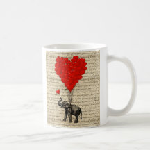 Elephant and heart shaped balloons coffee mugs