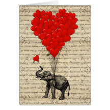 Elephant and heart shaped balloons greeting card