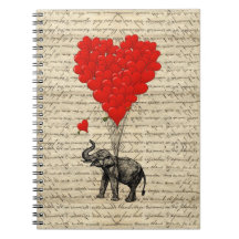 Elephant and heart shaped balloons notebooks