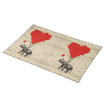 Elephant and heart shaped balloons placemats