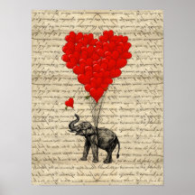 Elephant and heart shaped balloons print