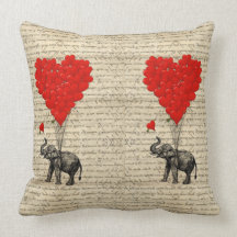 Elephant and heart shaped balloons throw pillow