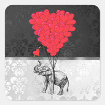 Elephant and love heart stickers