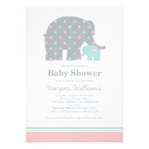 Elephant Baby Shower Invitations | Pink Blue Grey
