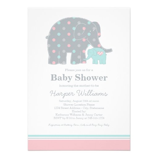 ... baby shower invitation features a mother elephant and her newborn baby