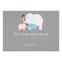 Elephant Baby Shower Twins Boy Girl Personalized Announcements