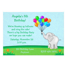 Elephant Balloons Birthday Invitation