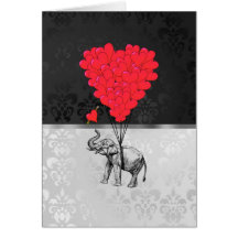 Elephant & heart balloons cards