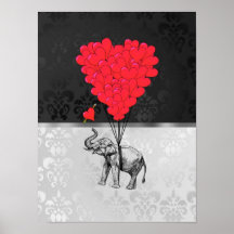 Elephant & heart balloons posters