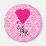 Elephant holding heart on pink damask refrigerator magnet