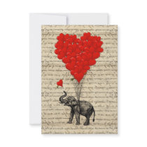 Elephant holding heart shaped balloons personalised announcements