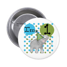 Elephant I'm 1 First Birthday Tshirts and Gifts Pinback Button