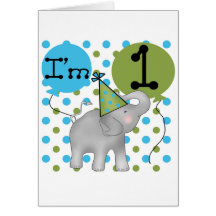 Elephant I'm 1 First Birthday Tshirts and Gifts Greeting Cards
