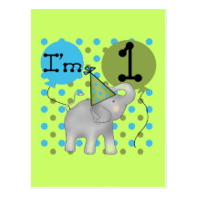 Elephant I'm 1 First Birthday Tshirts and Gifts Postcards