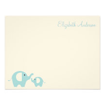 Elephant Mum and Baby Flat Thank You Notes Personalized Invitations
