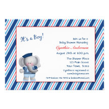 Elephant Sailor, Baby Boy Shower Custom Invitations