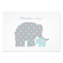 Elephant Thank You Note Cards | Pink Blue Grey Custom Invitations