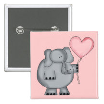 Elephant with Heart Balloon Pinback Button