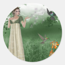 Elf Magic in Grass Field with Hummingbirds Stickers