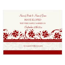 Elopement Announcement Postcards Red Floral