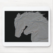 Embossed Look Silver Horses Black Background Mousepads