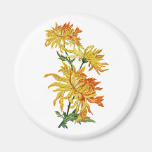 Embroidered Golden Chinese Chrysanthemum Refrigerator Magnets